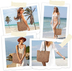 Trifabricy Beach Bags for Women, Large Beach Bag, Woven Straw Tote Bags Waterproof, Weaving Swim Shopping Travel Bag