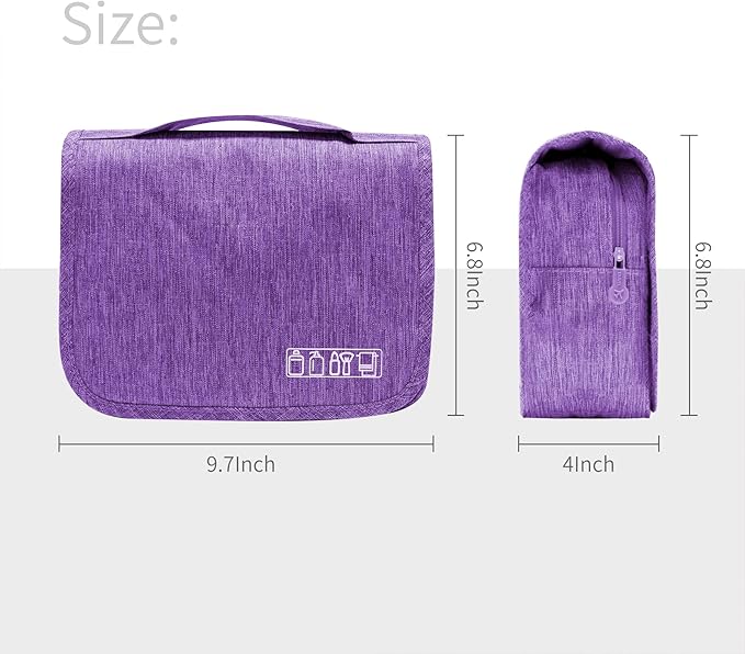 Lcsmaokin Large Capacity Toiletry Bag Travel Bag with Hanging Hook for Men and Women Waterproof Travel Cosmetic Bag Bathroom Storage Bag for Brushes Set, Full-Sized Shampoo, Toiletries, (Purple)