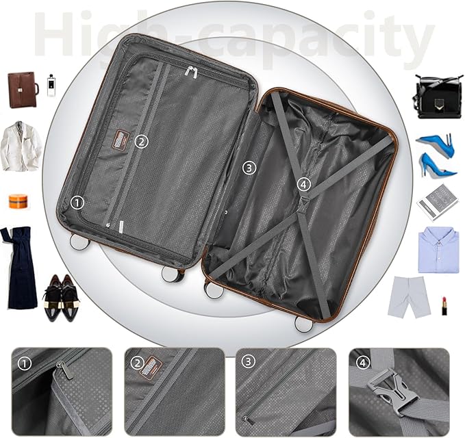6 Piece Luggage Sets with Bags, Lightweight Expandable Checked Luggage Sets, Hardshell ABS Spinner Wheels Carry on Suitcase with TSA Lock, for Travel, Women Men (Cream Brown, 18/20/24/28inch+2bags)