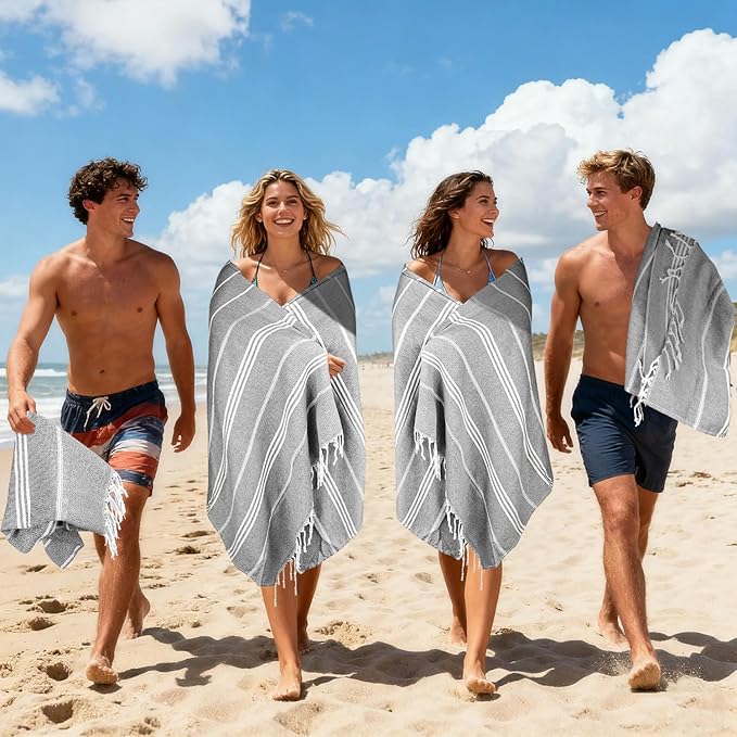 YSYJ 18 Pack Turkish Beach Towel 36 x 71 Inches Beach Towels Soft Lightweight Extra Large Pool Towels Quick Dry Sand Free Turkish Bath Towels Grey