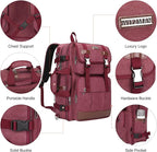 WITZMAN Canvas Travel Backpack for Women Large Laptop Backpack Fit 16 inch Carry-on Airline Approved Convertible Shoulder Rucksack(A6617-3 Red)