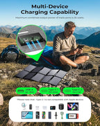BigBlue Portable 35W Solar Panel Charger with Fast Charging USB-A and PD 25W USB-C for Camping Backpacking, 1.54 lbs, IP68 Waterproof, Folding Solar Phone Charger for iPhone/Android, iPad, Power Bank