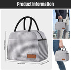 douyadady Lunch Bag Women/Men Lunch Box Women/Men (Black+White Grid)