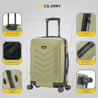 US ARMY Fox 20 inch Carry-On Hardside Luggage with Spinner Wheels | Lightweight Small Suitcase for Travel | Chevron Icon, Gel Handle, Side Studs, Retractable Trolley, Heavy Duty | Olive Drab