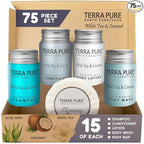 Terra Pure White Tea & Coconut Toiletries Set | 1-Shoppe Amenities Kit | 1oz Liquids, 1.25oz Bar Soap | Hotels, Airbnb & Rentals | 75 Pieces