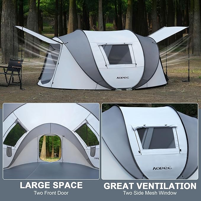 Pop Up Camping Tent, 2/4/6 Person Instant Tent Waterproof PU4500mm, Spacious Ventilated Camping Tent with Front Porch, Quick Setup Lightweight Portable for Outdoor Camping Hiking Beach