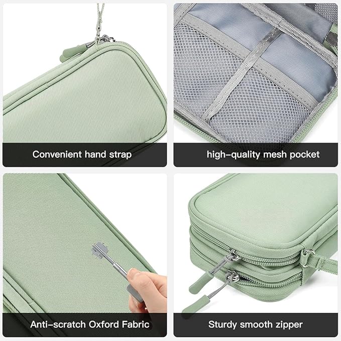CAAORDKSO Electronic Organizer Bag, Travel Cable Organizer Pouch Electronic Accessories Carry Case, Double Layers Tech Pouch Travel Essentials for Men, Women, Backpack, Business (Mint Green, Large)
