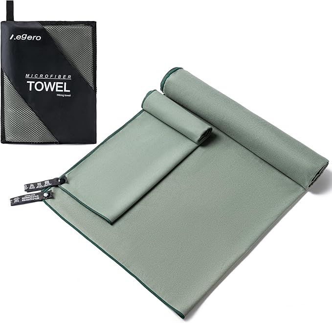 Aegero Camping Towel,2 Pack Microfiber Travel Sports Towel,Quick Dry-Super Absorbent-Ultra Compact-Ultra Soft-Lightweight.Suitable for Gym,Yoga,Trip,Beach, Shower, Backpacking,Pool(Army Green)