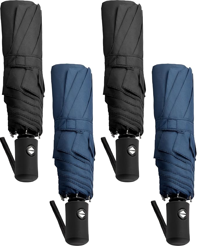 Yahenda 4 Pack Windproof Travel Umbrella Automatic Open & Close Folding Umbrellas for Rain Portable Umbrella Set for Men Women Backpack & Car Essentials