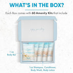 Aqua Organics Amenity Kit | Boxed Hotel Toiletries Bulk Set | 1 oz Shampoo, Conditioner, Lotion, Body Wash & Bar Soap | 300 Sets per Case