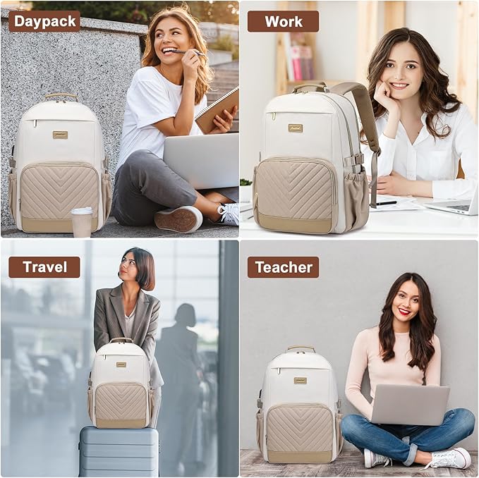 Focdod Laptop Backpack for Women Bookbag: 17 inch Work Backpacks with Pouch Pocket for Large Capacity Cup & USB Charger College Book Bag Travel Business Nurse Teacher Bookbags Anti-theft Back Pack