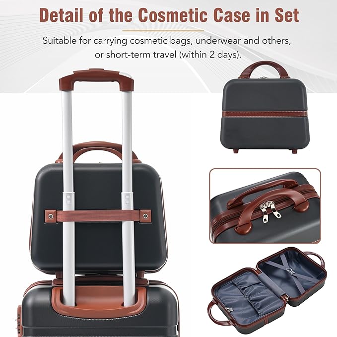 Luggage Sets, 2 Piece Carry on Luggage Set with Travel Bag, 2 Piece Expandable Spinner Hardshell Suitcase with TSA Lock, Back to School Suitcase, Women Men (Black, 20/24 inch+Cosmetic Case)