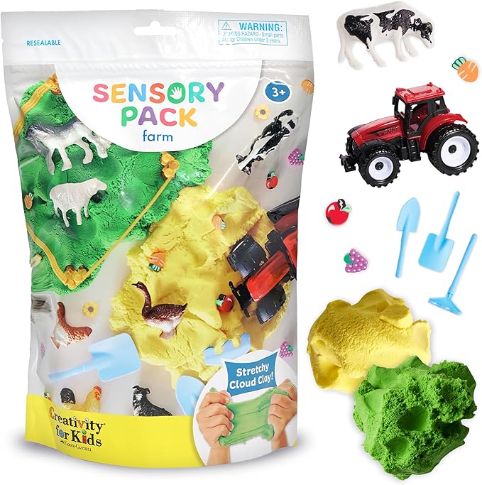 Creativity for Kids Sensory Table with 29-Piece Color Party Kit & 3 Themed Sensory Packs Bundle - Farm, Axolotl & Outer Space Activities (Ages 3+)