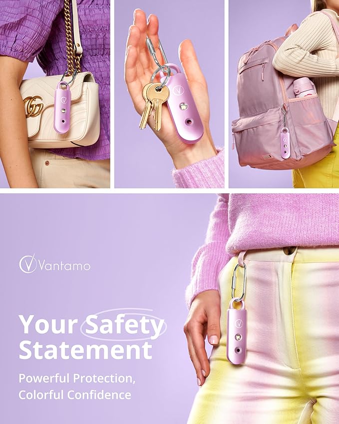 Vantamo Personal Alarm for Self Defense with Low Battery Notice, Strobe Light & Extra Loud 130 dB Double Speakers Safety Keychain Set for Women, Rechargeable Panic Button for Womens Self Defense