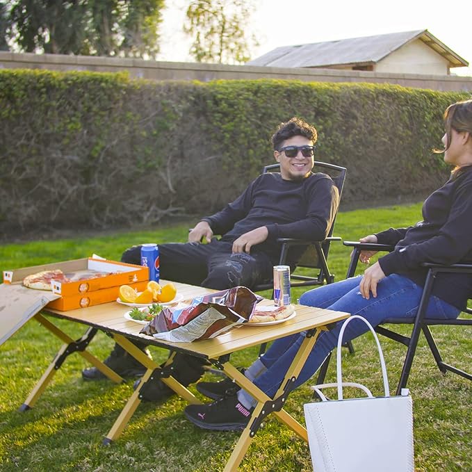 Rollingsurfer Folding Camping Table, Lightweight Roll-Up Table Aluminum Low Portable Picnic Table with Easy Carrying Bag for Outdoor, Beach, Picnic, Backyards, BBQ and Party, 45.2"L x 23.6"W x 17.3"H