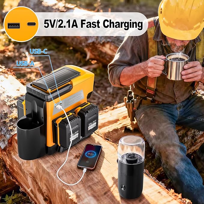 Taingwei Portable Coffee Maker for Dewalt 20V Battery, Drip Coffee Machine with Electric Coffee Grinder for RV, Camping, Travel, Car, Hiking (Battery Not Included)