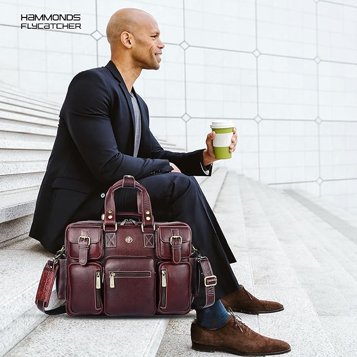 HAMMONDS FLYCATCHER Genuine Leather Laptop Bag for Men, Padded 15.6" Laptop Sleeve, Leather Messenger Bag for Men Briefcases