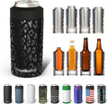 Frost Buddy Universal Buddy Can Cooler - Fits All - For Regular 12 & 16 oz or Slim-Size Bottles - Insulated Double-Walled Stainless Steel (Black Leopard)