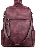 FADEON Leather Laptop Backpack for Women Designer 15.6 inch PU Laptop Bag, Ladies Travel Computer Work Backpack Red