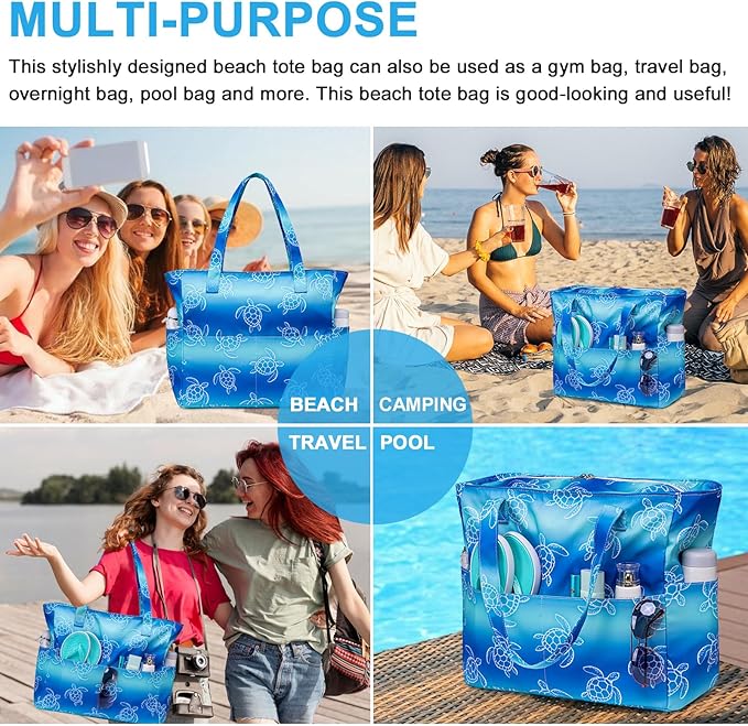 Bluboon Waterproof Beach Tote Pool Bags for Women Ladies Extra Large Carry On Bag With Wet Compartment for Weekender Travel