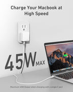 Nekmit Flat USB C Wall Charger, 45W Dual Port PPS Fast USB Charger Block(1*USB-C & 1*USB-A), Slim USB C Wall Plug for iPhone 17/16 and More Series, MacBook Air, iPad