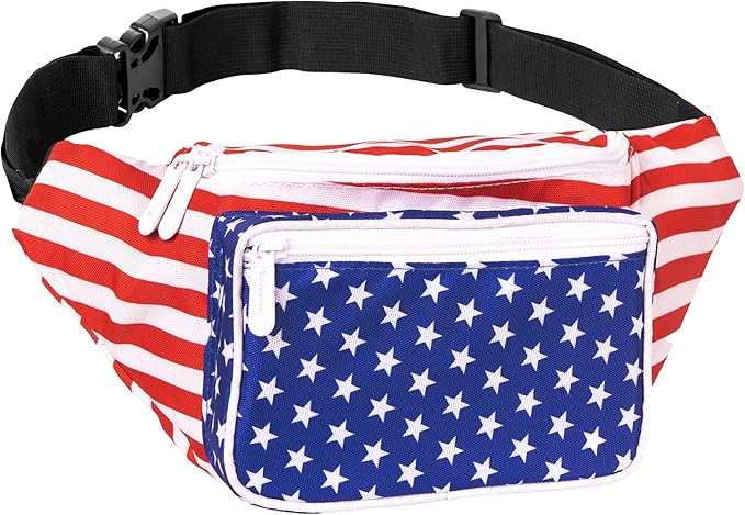 American Flag - 4th of July Fanny Pack Belt bag - Crossbody Waist Bag for Men or Women - Hands-Free, Waterproof Large Bumbag for Hiking, Running, and Travel