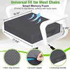 Seat Cushion for Office Chairs, Memory Foam Chair Cushion with Patterned Core for Even Support, Back, Tailbone & Sciatica Relief, Chair Pillow with Carry Handle for Car, Wheelchair (Gray)