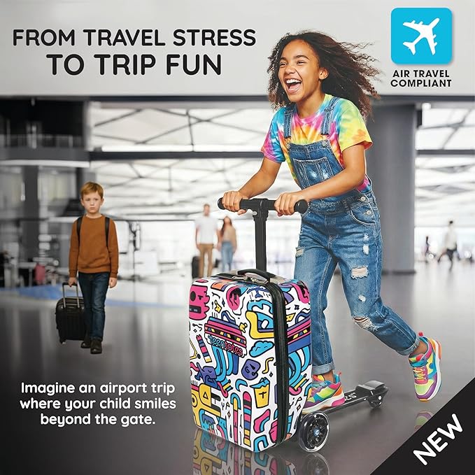 Detachable 4-in-1 Scooter Luggage for Kids – Ride-On Suitcase with Removable Luggage Body, Adjustable Handlebar, Durable Deck & Brake, Carry-On Size – Travel & Play