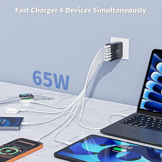 3 Pack 65W Apple USB C Charger Fast Charging,6-Port PD Power Adapter+ QC Wall Plug Multiport USB C Brick,Type C Box Brick Quick Charge for iPhone 17 17Air 16 15 14 13 12 11 Pro Max,iPad,AirPods,Black
