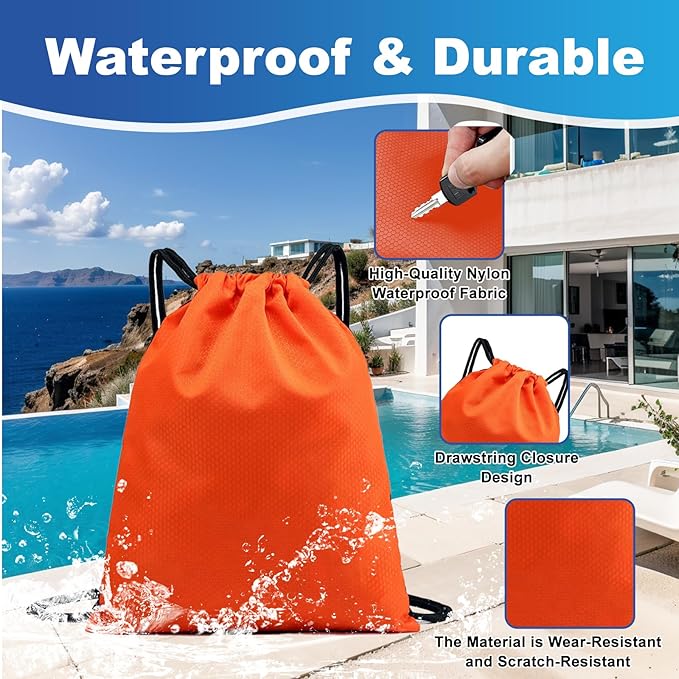 2-Pack Waterproof Drawstring Backpacks, Soccer-Texture Oxford Fabric, 16.9" × 13.8", Lightweight 0.19 lb Each, No Eyelets, Gym & Marathon Gear Sacks(Orange)