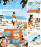 2026 Stylish & Spacious XX-Large Beach Bag for Women – Mesh × Canvas Tote with Top Zipper, 11 Tall Pockets | 40L+ Spacious, 11 Tall Pockets, Zipper Pouch, Secure Zip-Top, Sand-Resistant Base
