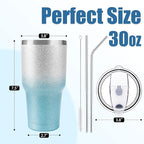D·S 30 oz Tumbler Blue Glitter Gradient Cup Stainless Steel Double Wall Vacuum Insulated Mug with Straw and Lid, Cleaning Brush for Cold and Hot Beverages