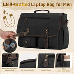 RAINSMORE Mens Messenger Bag 17-17.3 Inch Vintage Canvas Briefcase Water-resistant Large Computer Laptop Bag Rugged Satchel Shoulder Bag for Work Travel, Bookbag for College