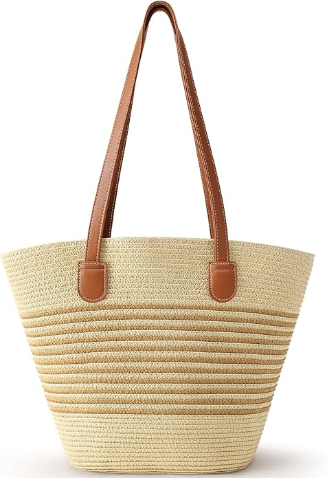 Beach Bags for Women, Summer Straw Beach Bag Straw Purse Shoulder Handbags Large Beach Tote for Summer Vacation