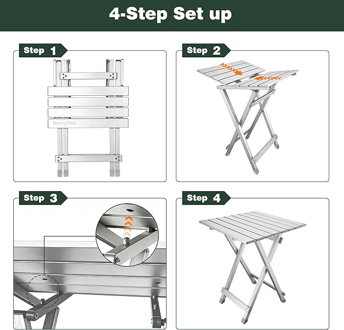 SUNNYFEEL Folding Camping Table - Lightweight Aluminum Portable Picnic Table, 18.5x18.5x24.5 Inch for Cooking, Beach, Hiking, Travel, Fishing, BBQ, Indoor Outdoor Small Foldable Camp Tables