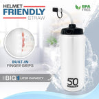 50 Strong 1 Liter Water Bottle with Straw – 18-Pack Easy-Squeeze Sports Bottles with Long Straw & Built-In Finger Grip – BPA-Free & Made in USA – Ideal for Hockey & Team Sports