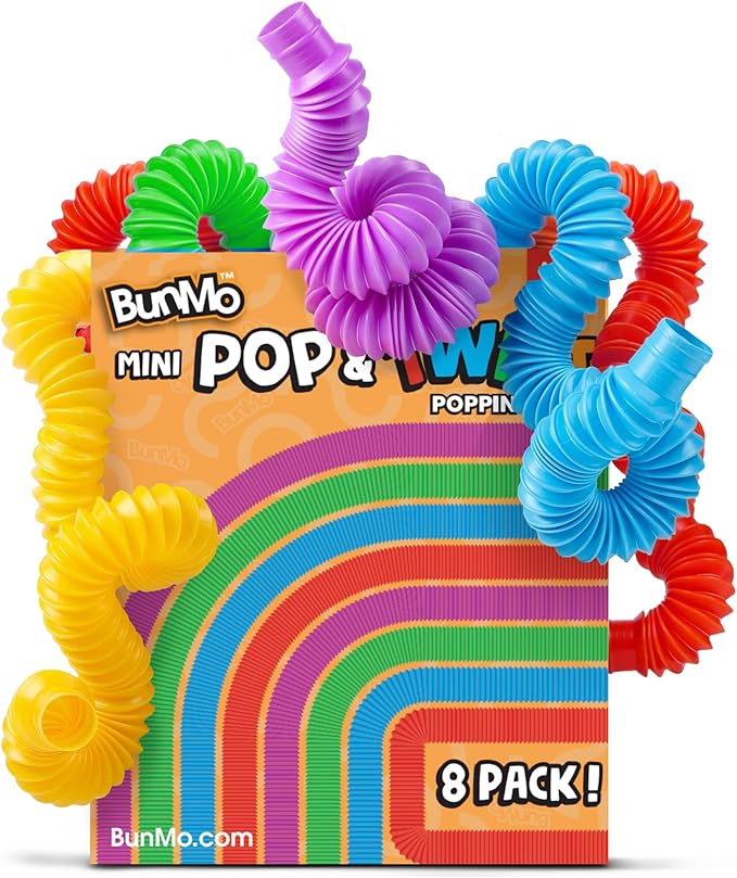 BUNMO Pop Tubes - Sensory Toys - Fidget Toys - Imaginative Play & Stimulating Creative Learning - Hours of Fun for Kids - Tons of Ways to Play - Non-Mouthable Toy 3+ - 8 Pack Small