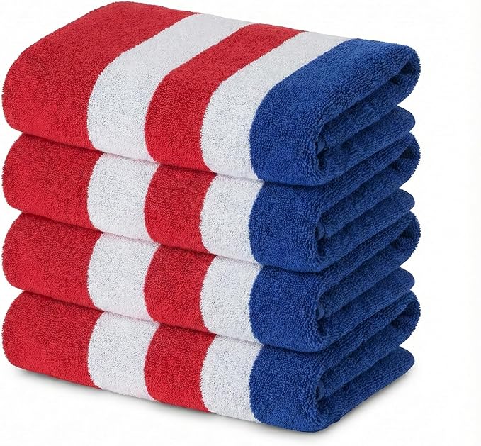 Premium Terry Cabana Beach Towel, Soft Plush Cotton Pool Towel, 30” x 60” Absorbent Quick Dry Travel Towel (Mariner Stripes, 4 Pack)