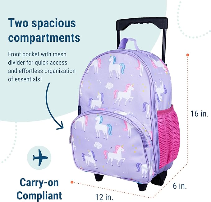 Wildkin Kids Rolling Luggage – Carry-On Size for School & Overnight Travel