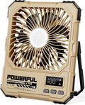 Portable Fan, Camping Fan, 20000mAh 6-Inch 18-85H Rechargeable Ultra Thin Foldable with Built-in Power Bank, LED Light, Remote Control, Hook for Outdoor Camping Tent RV Travel (Khaki)