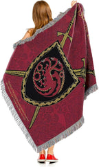 Game of Thrones Pillow and Blanket Set - Bundle with 48" x 60" House of the Dragon Fleece Throw Blanket, Throw Pillow, Bookmark | Cozy Game of Thrones House of the Dragon Room Decor Set
