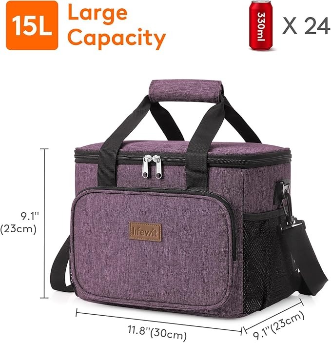 Lifewit Large Lunch Bag, Insulated Lunch Box, Soft Cooler Cooling Tote for Adult Men Women, Purple 24-Can (15L)