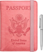 WALNEW Passport Holder for Travel, RFID Passport Cover Wallet for Women Men, PU Leather Passport Book Card Holder Case with Pen, Travelling Essentials for Flying