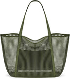 KALIDI Upgrade Version Beach Mesh Tote Bag MAX 27L Large capacity,Shoulder Bag Nylon Hobo Women Casual Foldable Beach Picnic