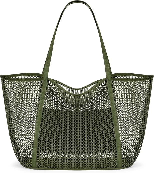 KALIDI Upgrade Version Beach Mesh Tote Bag MAX 27L Large capacity,Shoulder Bag Nylon Hobo Women Casual Foldable Beach Picnic