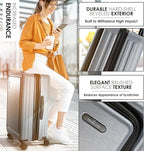 TRAVELARIM Grey Hardshell Luggage Sets 4 Piece, Durable Suitcase Set, Travel Luggage Set with Integrated TSA Lock, 360° Spinner Wheels, Expandable Medium and Large Checked Suitcase, 20/24/28 Inch
