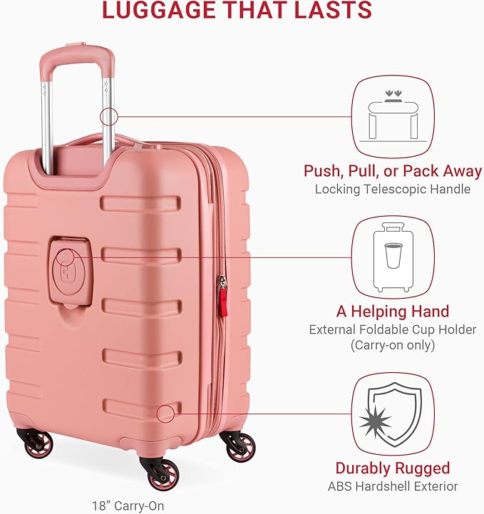 SwissGear 7366 Signature Hardside Expandable Luggage with Spinner Wheels, TSA Lock, Cup-Holder, Coral Almond, 3-Piece Set (19/23/27)