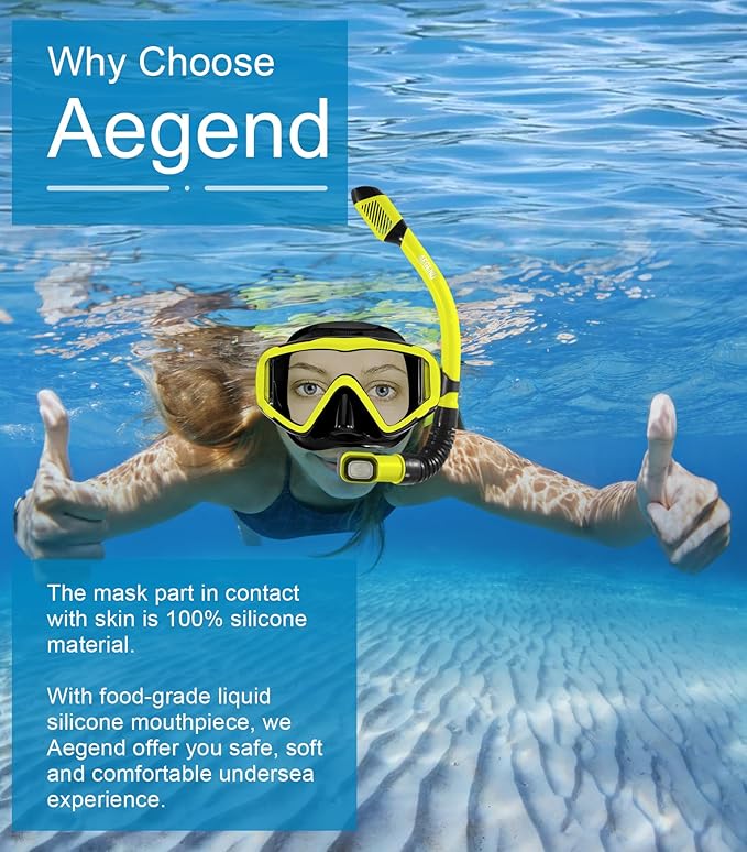 Aegend Snorkeling Gear for Adults Youth Kids, Snorkel Mask with Top Dry Valve - Panoramic View Anti-Leak and Anti-Fog with Mesh Bag for Snorkeling, Scuba Diving, Freediving & Swimming