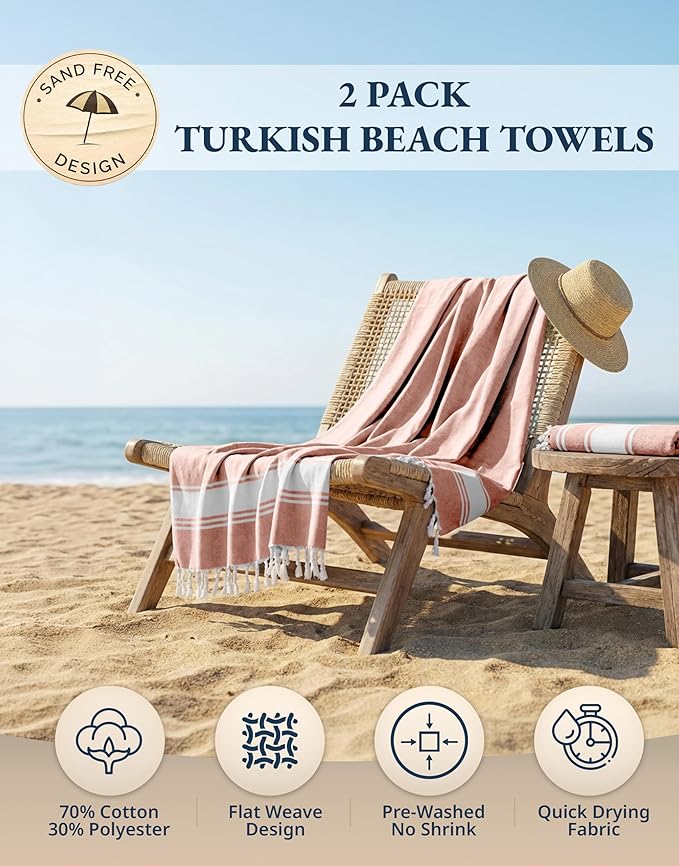 LANE LINEN Large Pool Towels, XL Beach Towel 2 Pack, Pre-Washed, No Shrink, Quick Dry Oversized Beach Towels, Stylish Beach Towel for Women, Sand Free Towel, 39"x71" - Quartz Pink