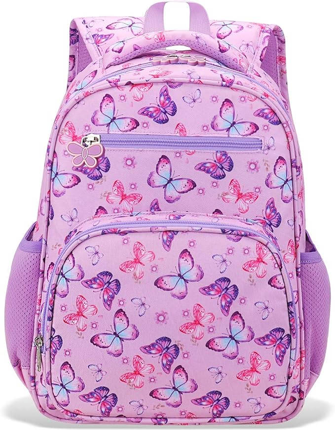 RHCPFOVR Kids Backpack for Girls - Girls Backpack 3-8 Ages Butterfly for Kids 15 Inch School Bookbag for Kindergarten Elementary School Bookbag for Girl 1st 2nd Grade